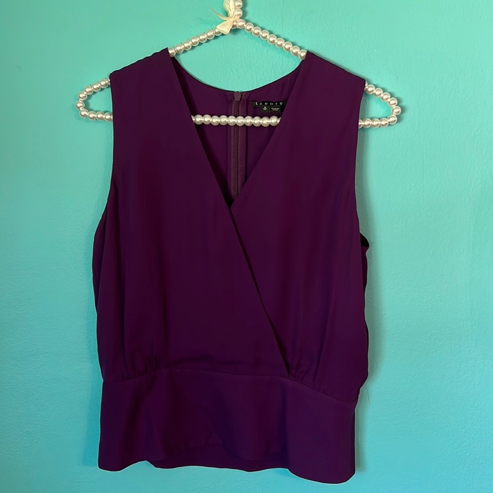 EUC Theory 100% Silk Sleeveless V-neck Blouse